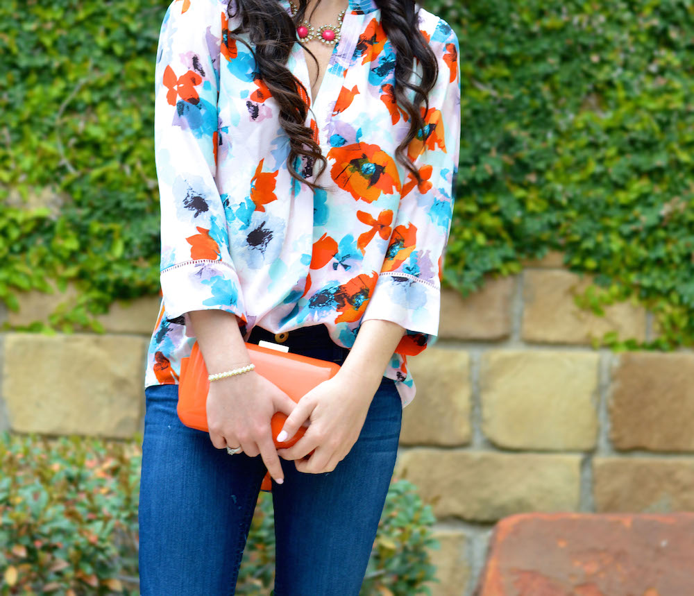 orange floral blouse