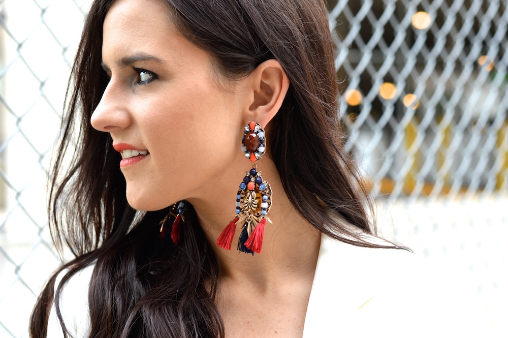 Elle Gray Red Tassel Earrings