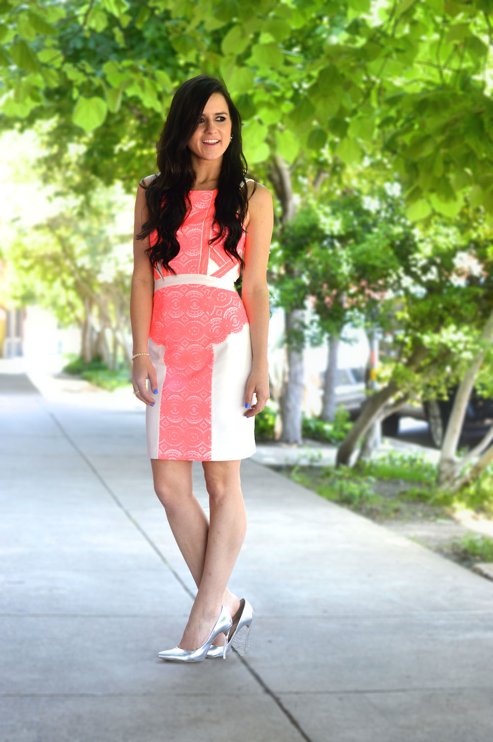 pink and white shift summer dress