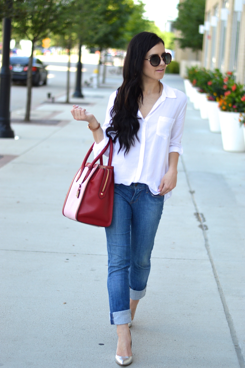 White blouse and jeans