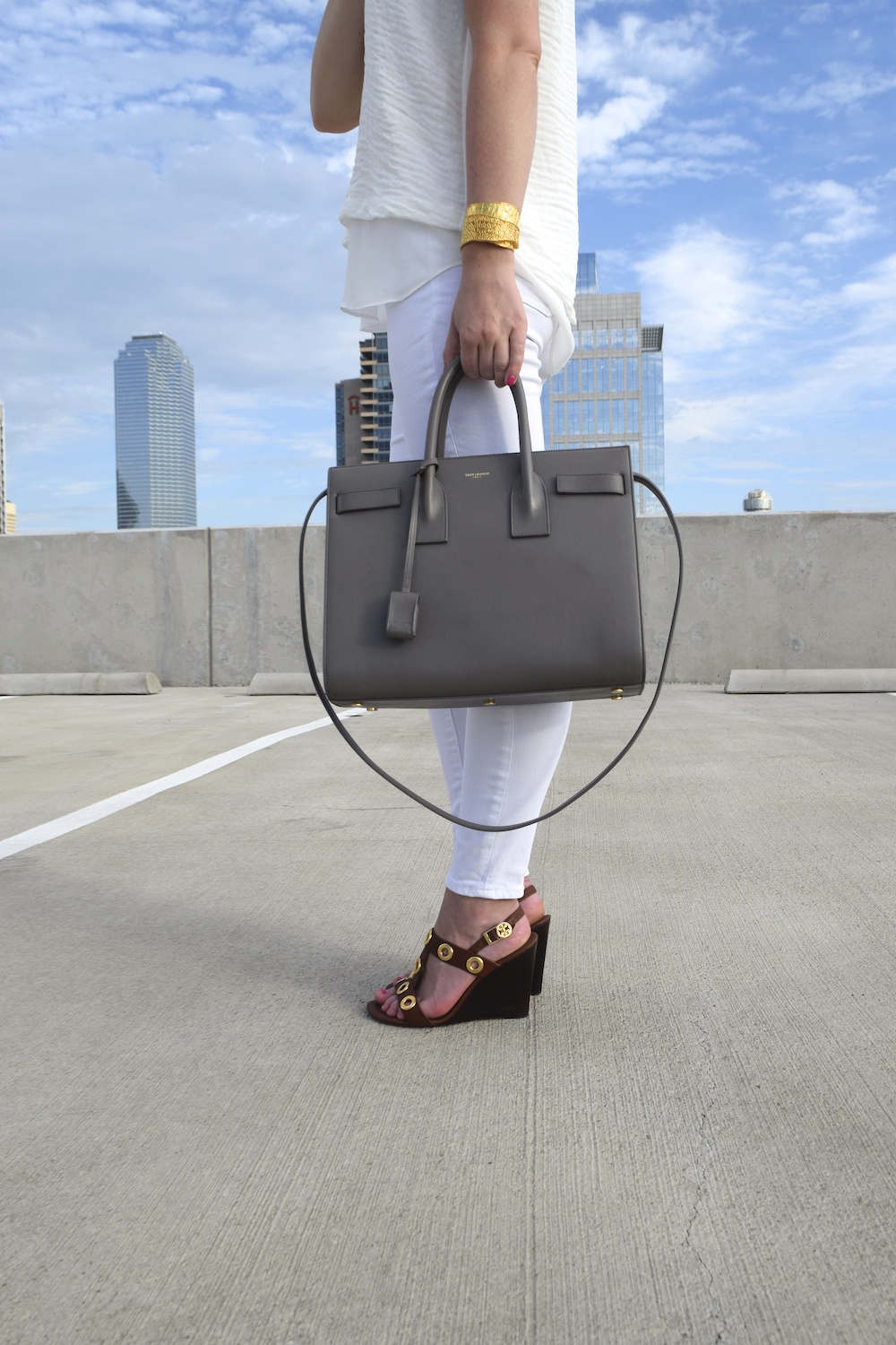 gray classic handbag