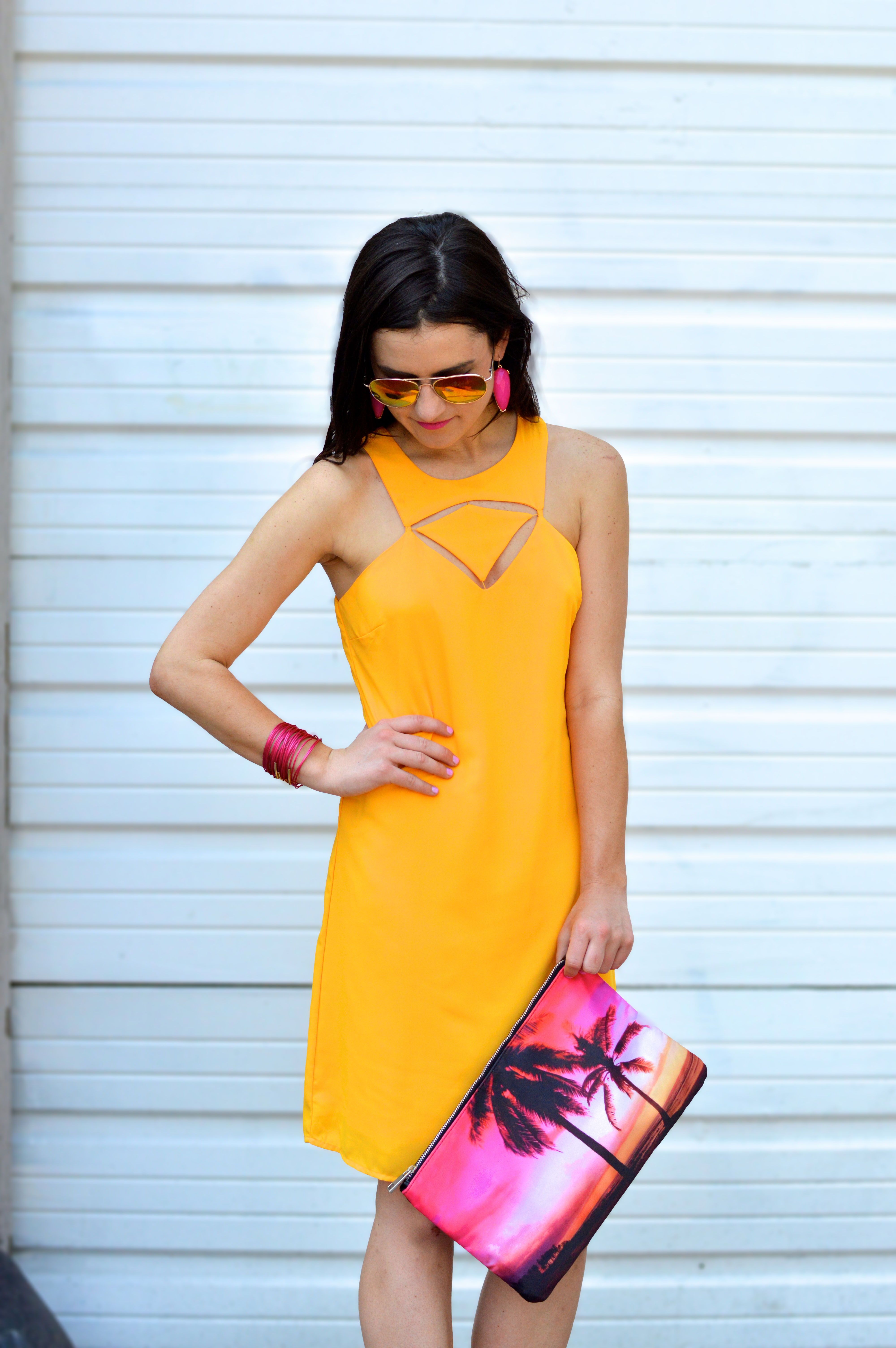 orange cut out dress