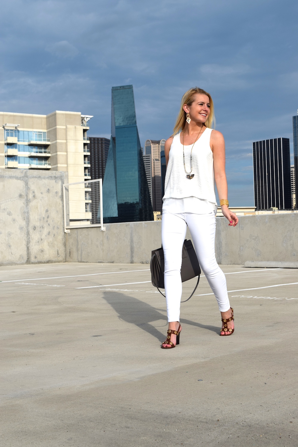white pants white top