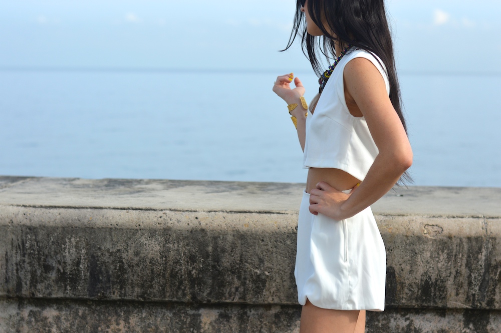 white crop top and white shorts