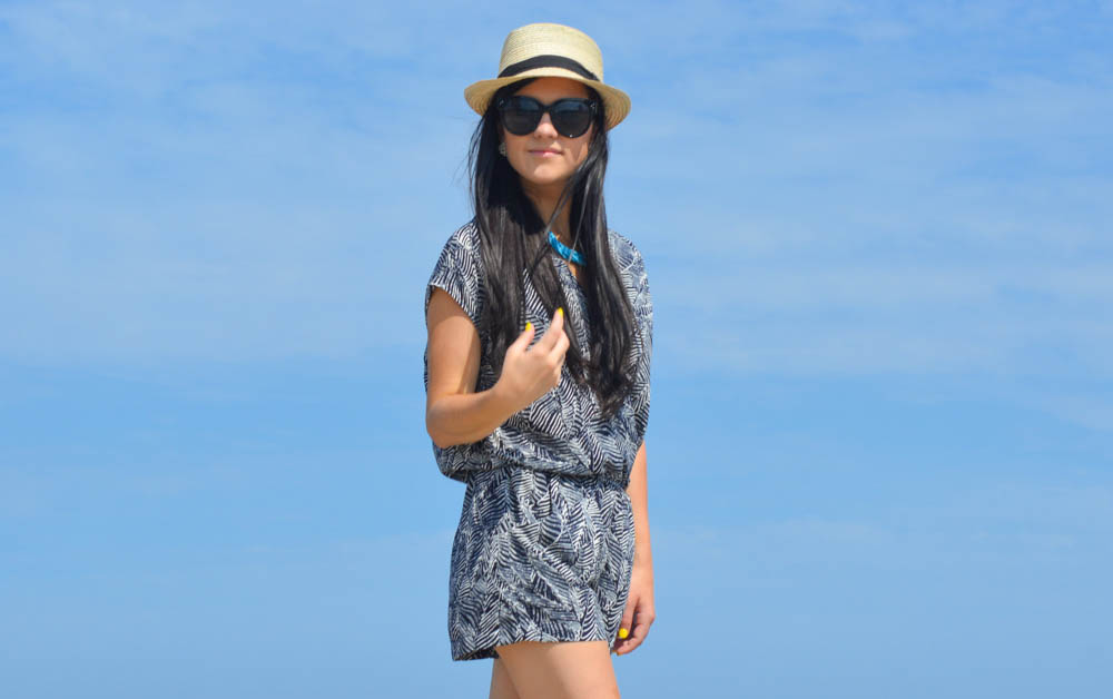 Blue and White Romper