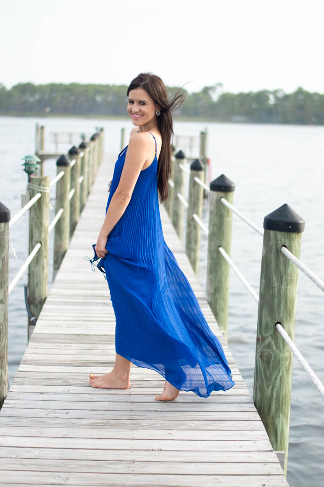 pleated maxi dress