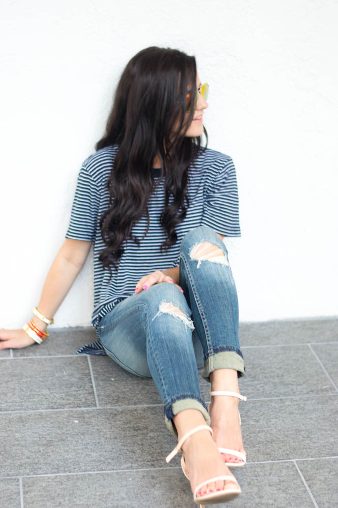 striped tee and jeans