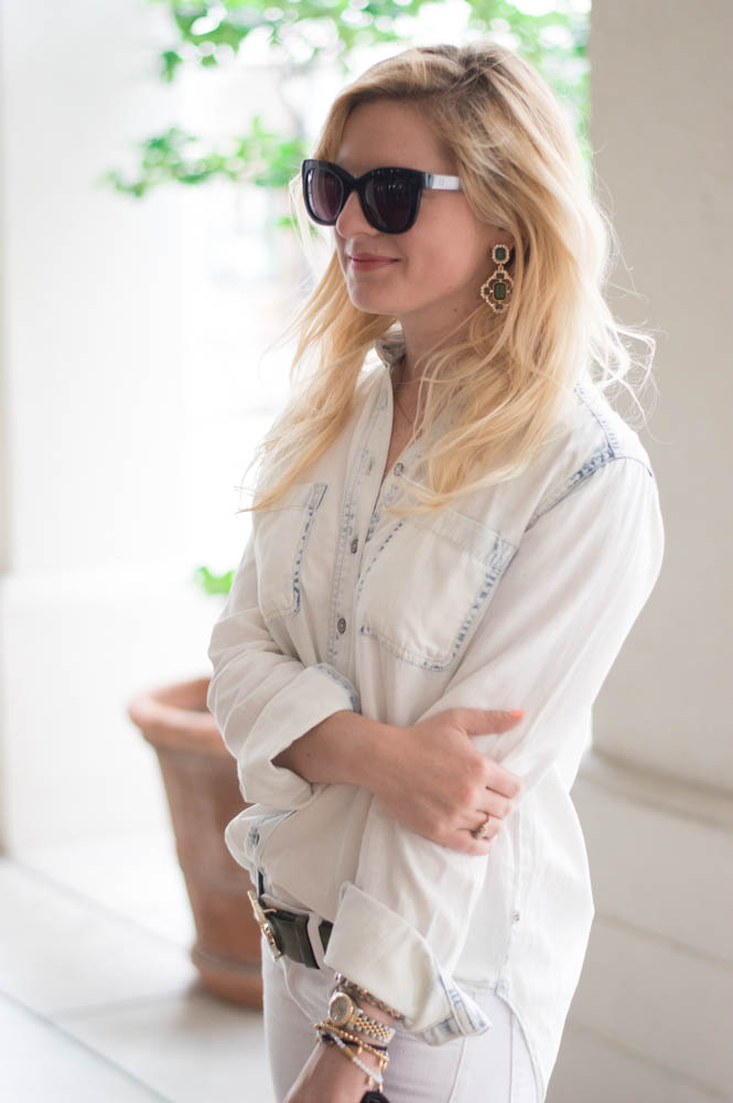 chambray and white jeans