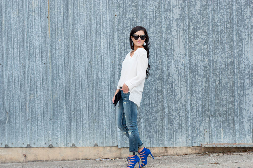 white blouse and jeans