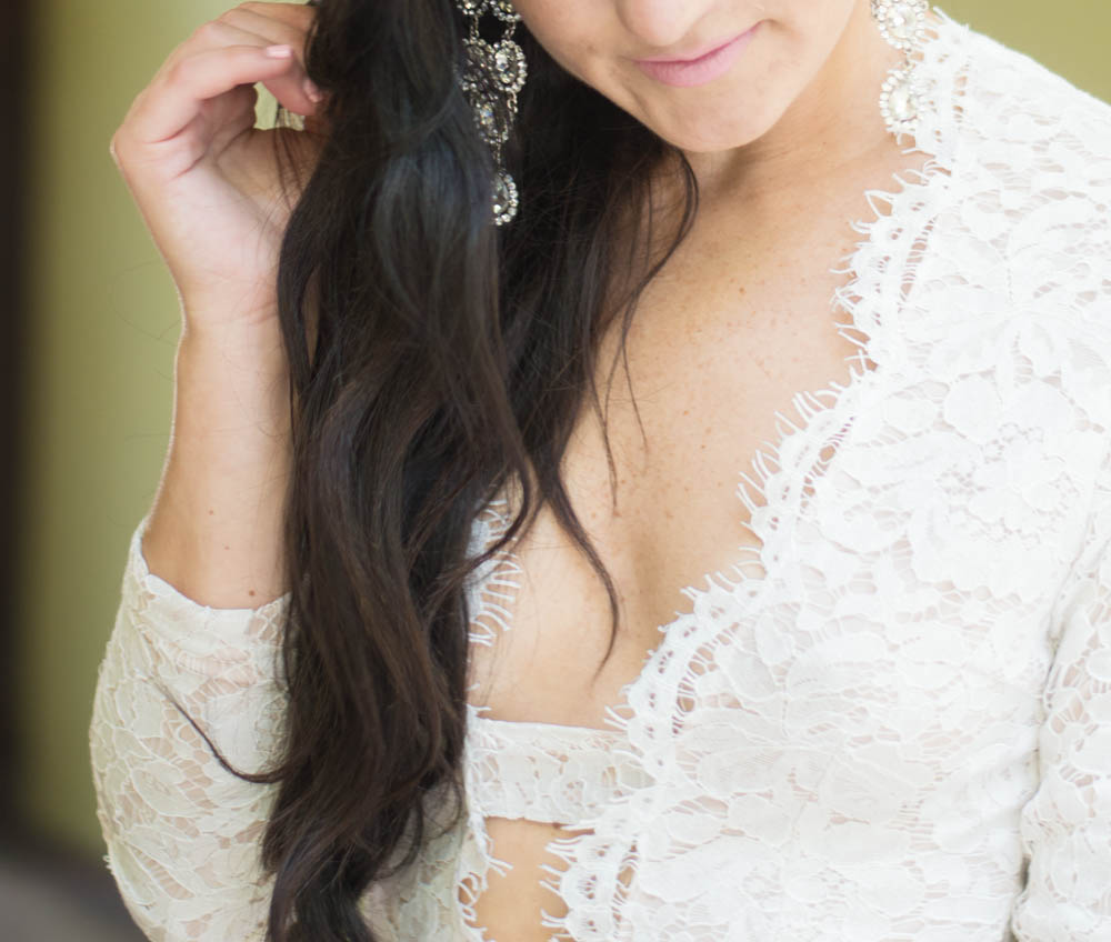 Scallop white lace plunge dress