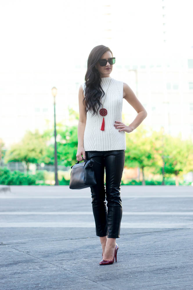 black cropped leather pants