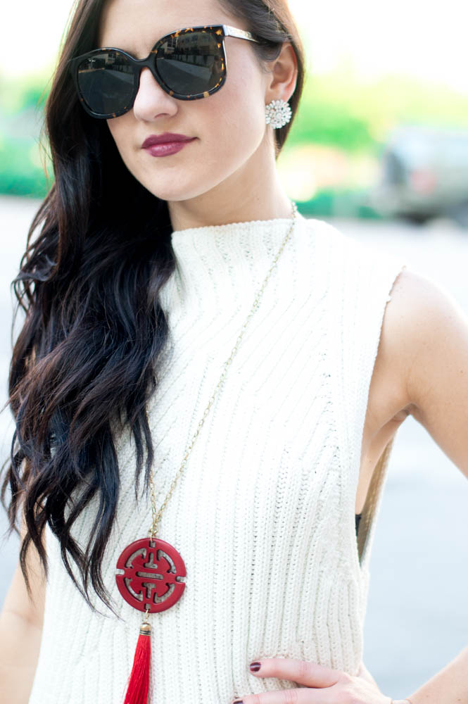 red boho necklace
