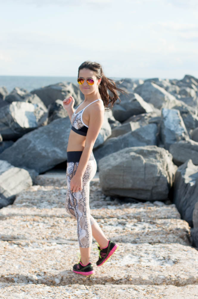 Bandier Snakeskin Sports Bra and Cropped Leggings