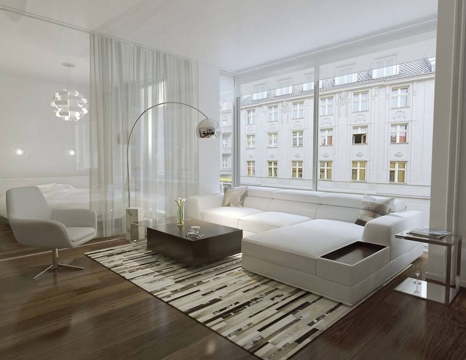 contemporary all-white living room