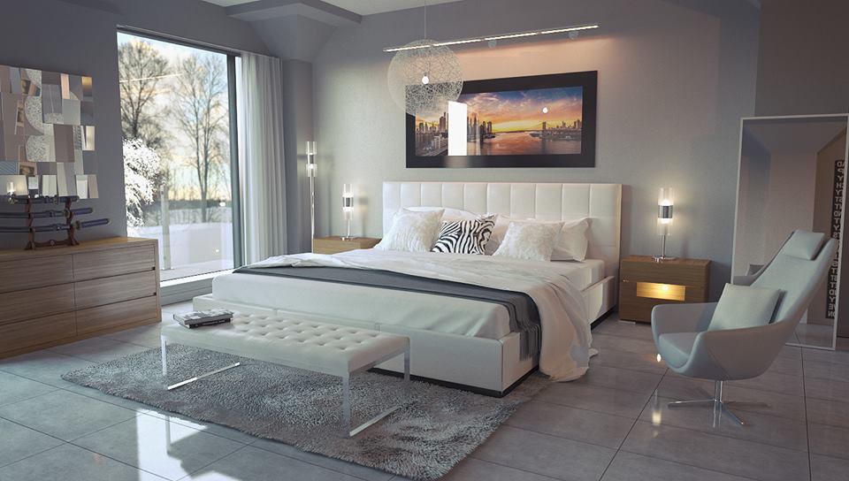 all white contemporary bedroom