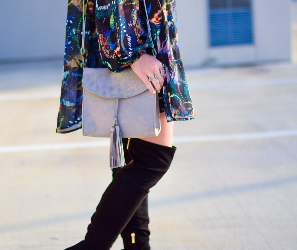gray tassel purse