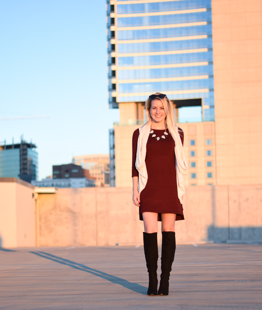 red knit sweater dress
