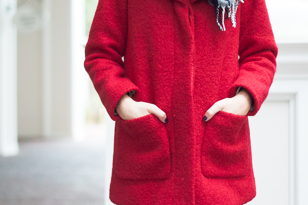 red pea coat outfits