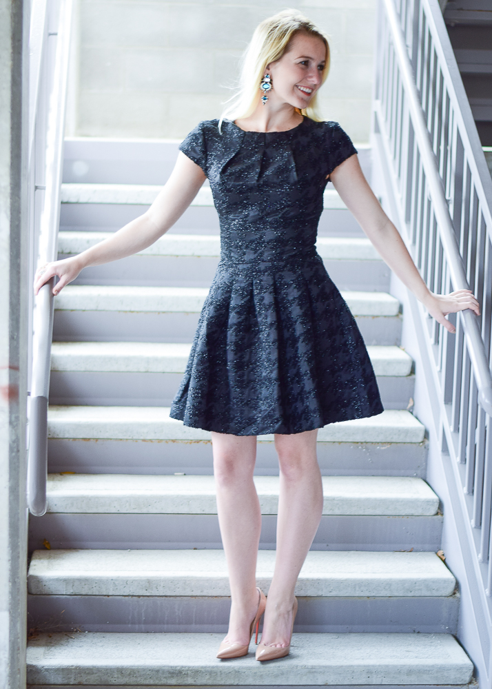 sparkle fit and flare black dress