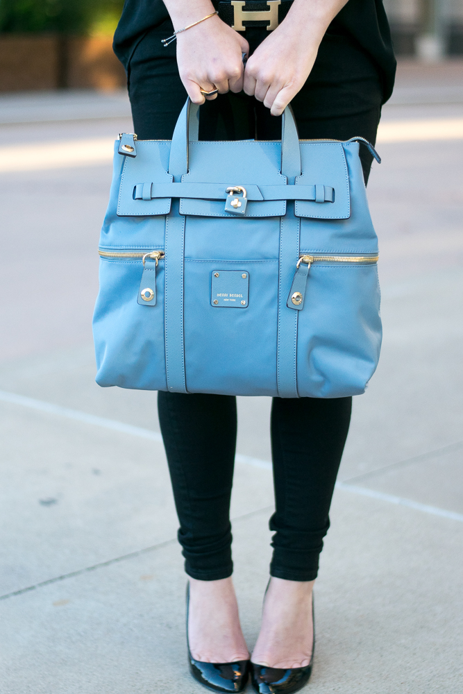 Black outfit henri bendel backpack jetsetter blue
