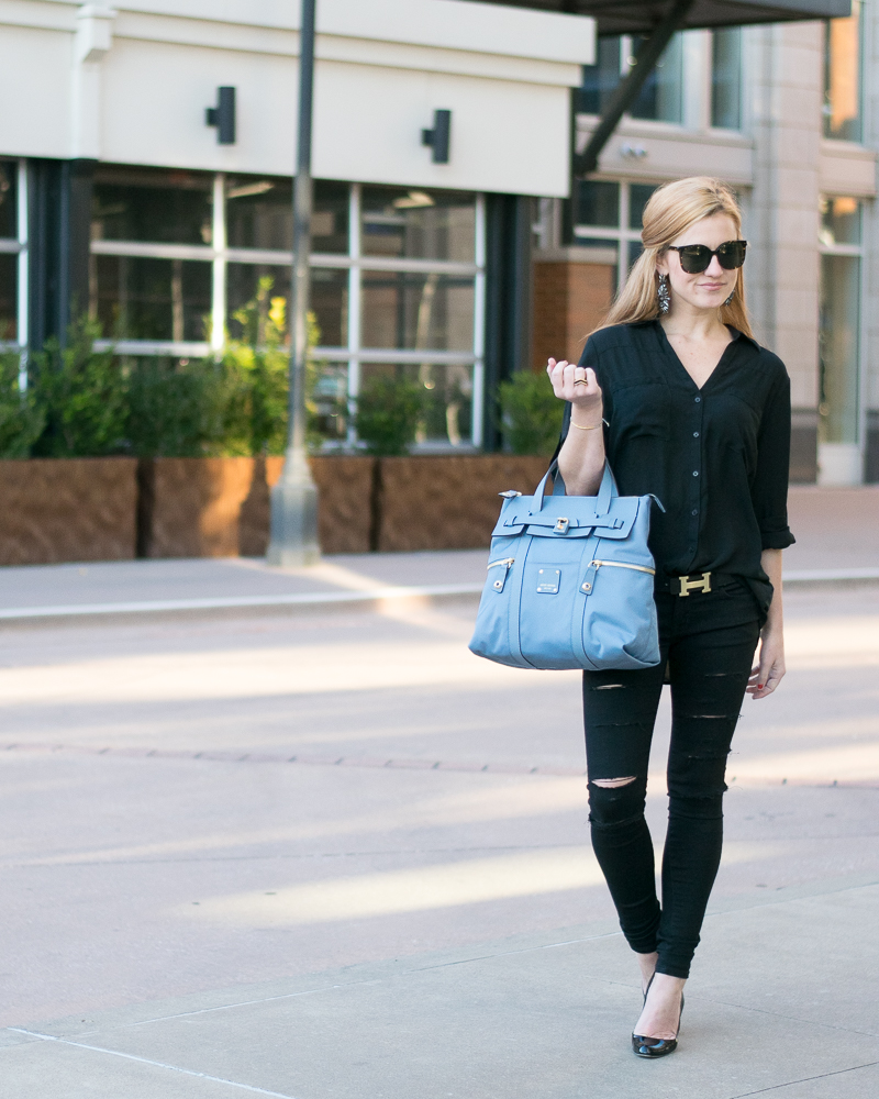 Black outfit henri bendel backpack jetsetter blue