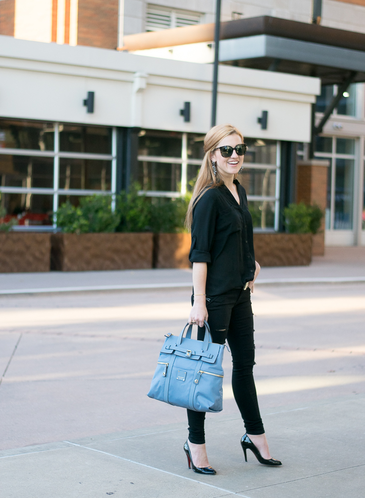 Black outfit henri bendel backpack jetsetter blue