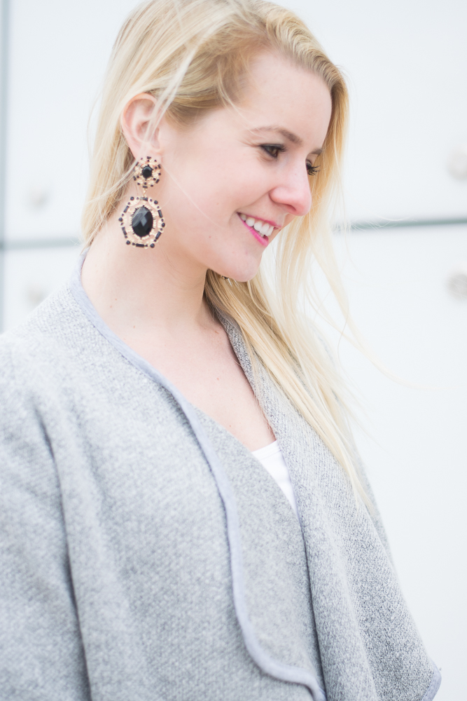elle gray gold and black statement earrings