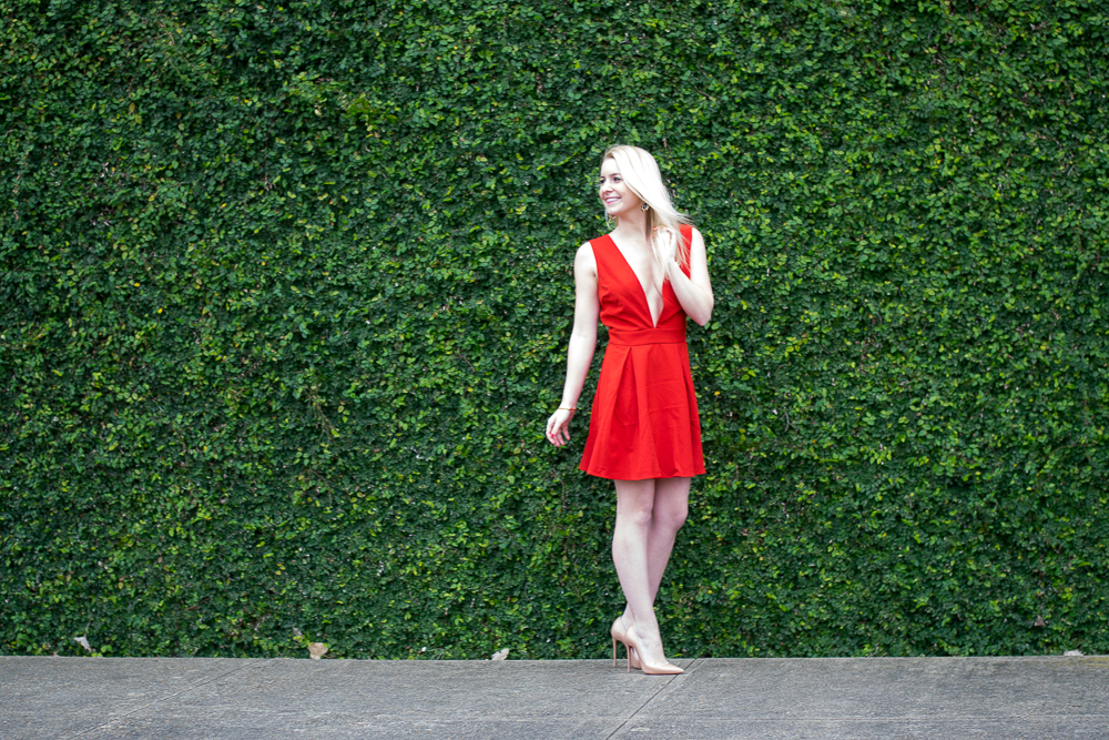 red low V dress