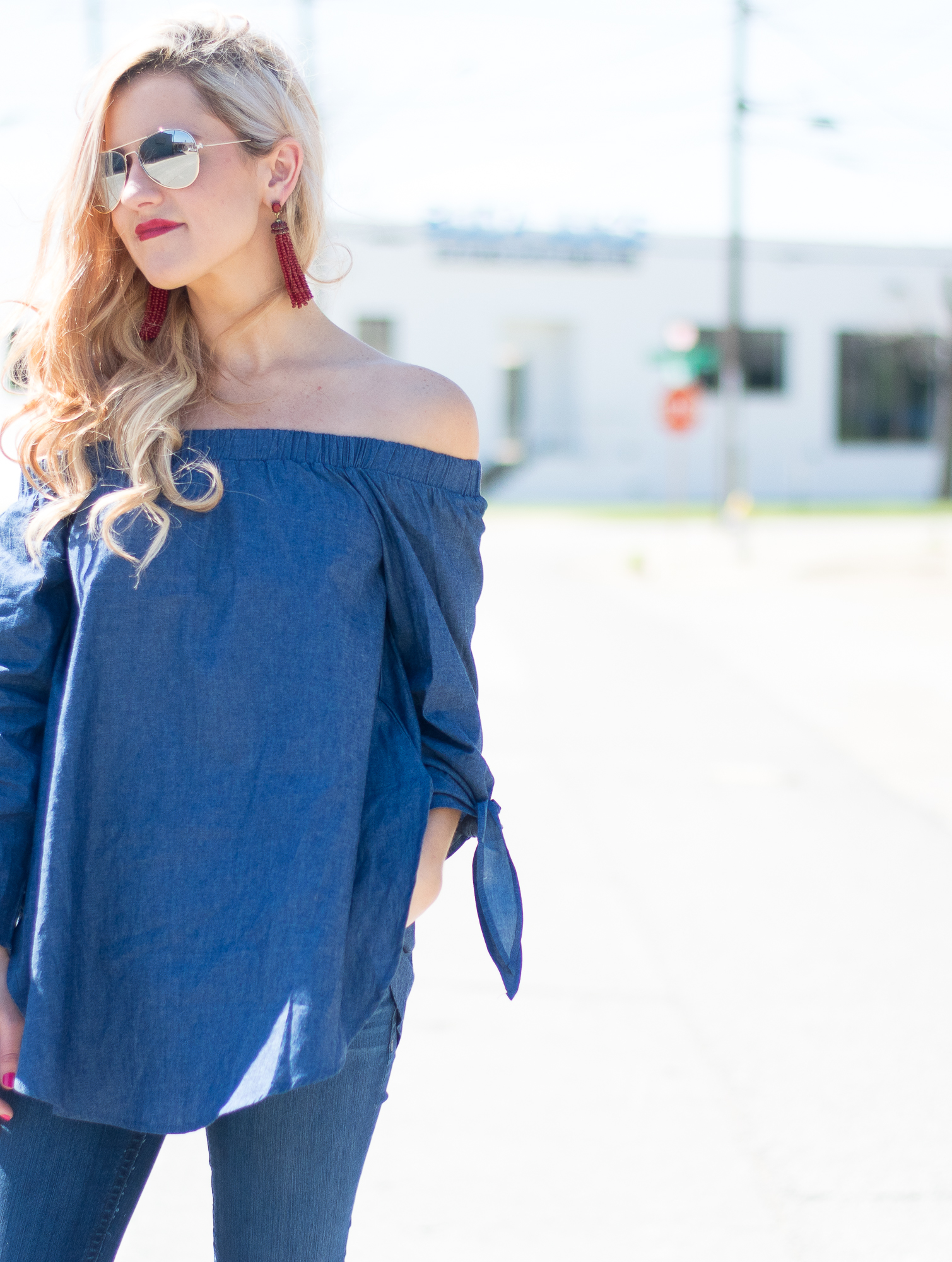 off the shoulder denim top-7