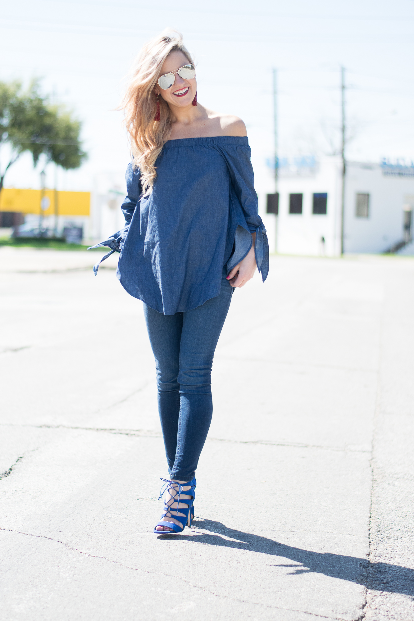 denim top off the shoulder