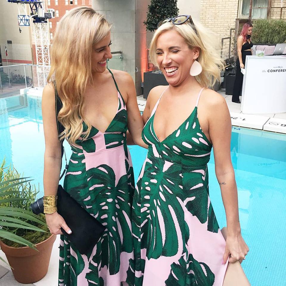 pink and green palm print dress