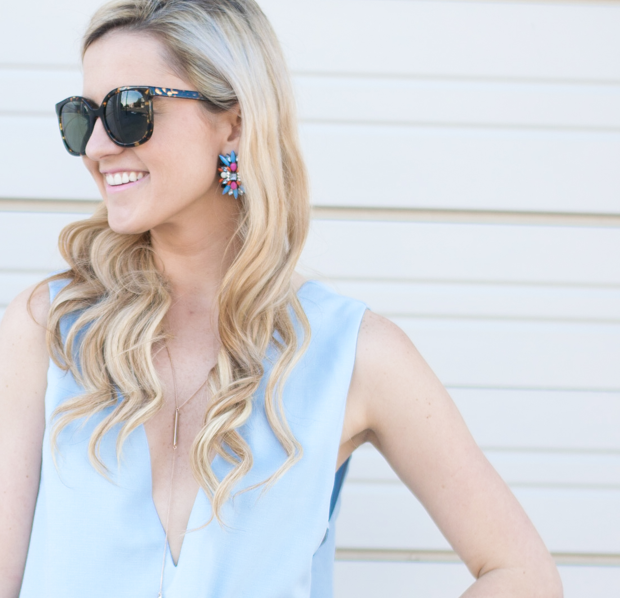 blue statement earrings