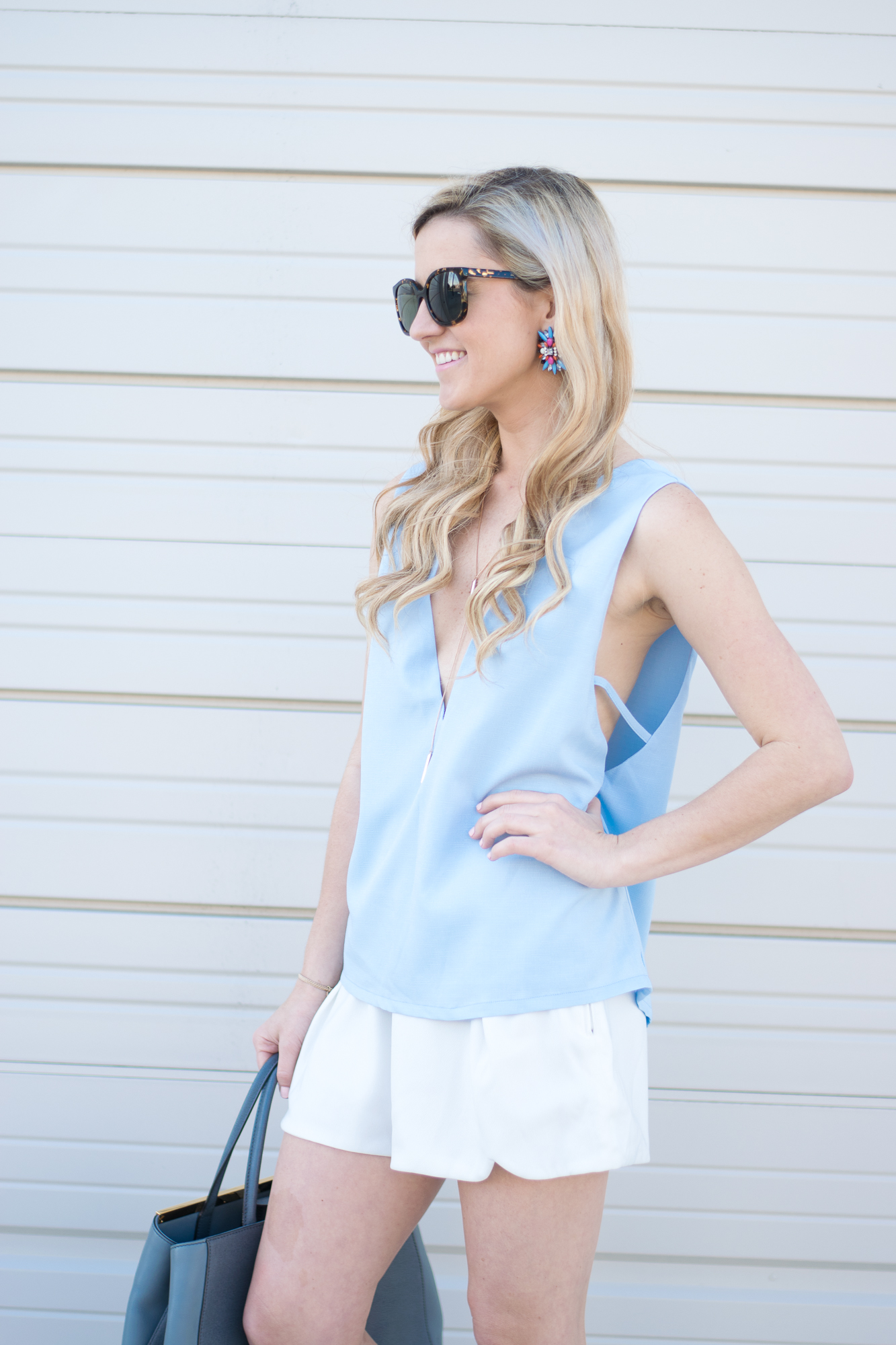 low cut blue top
