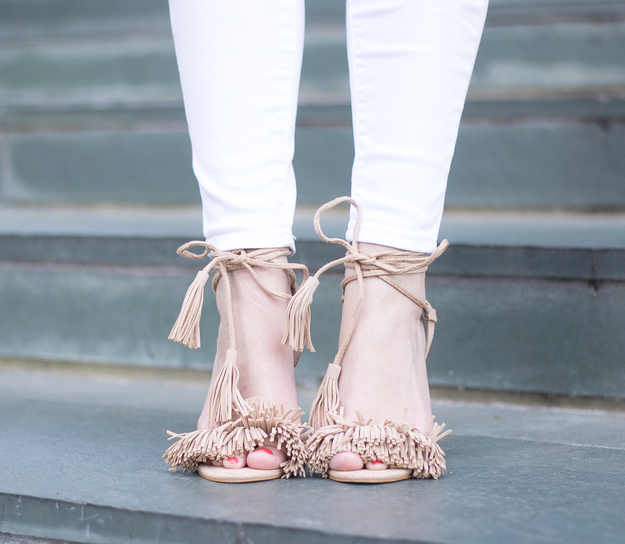 nude tassel fringe heels 