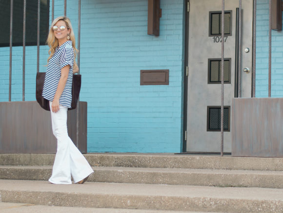 white flared jeans