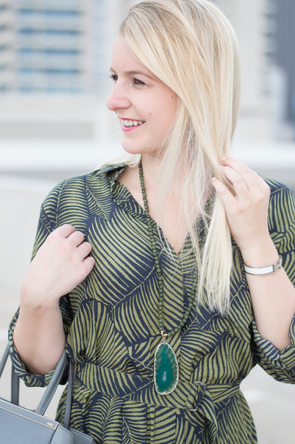 palm print blouse dress
