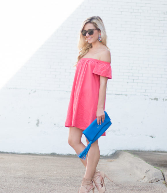 Pink off the shoulder dress-8