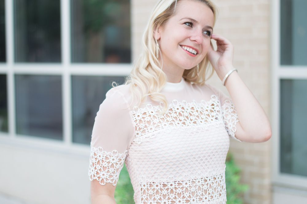 Nude Mesh White Dress