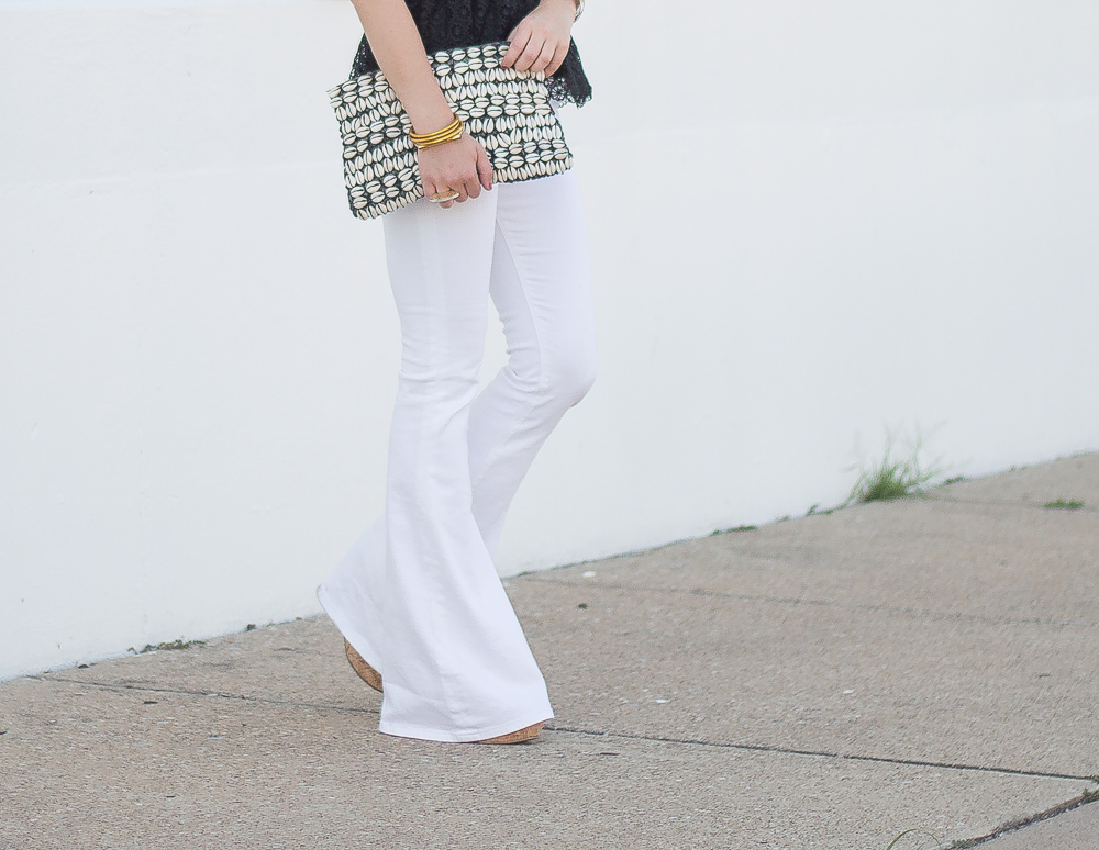 white flared jeans