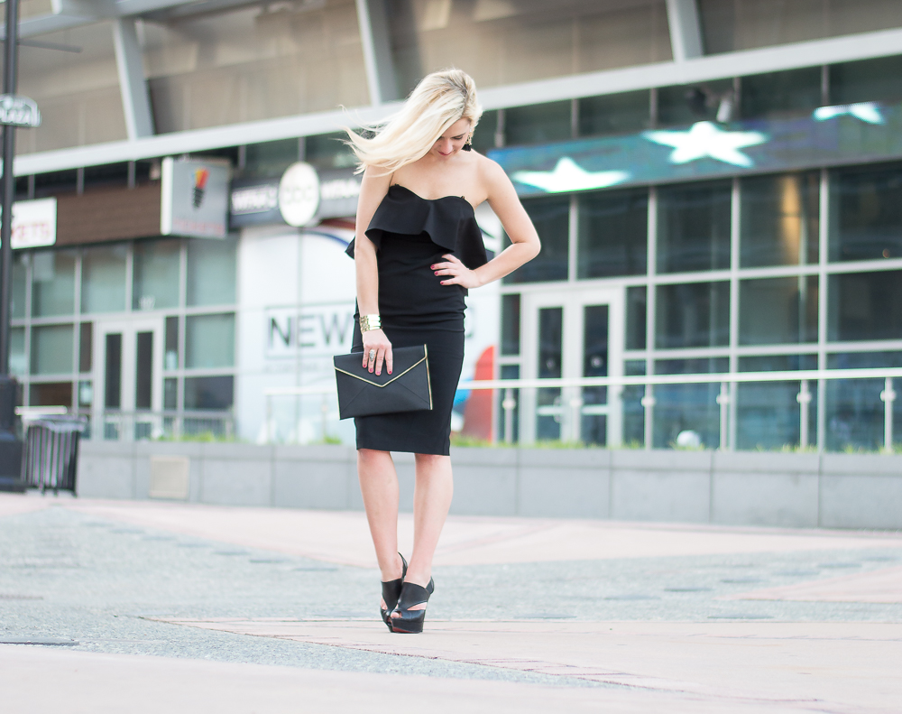 Chelsea28 Black Ruffle Midi Dress