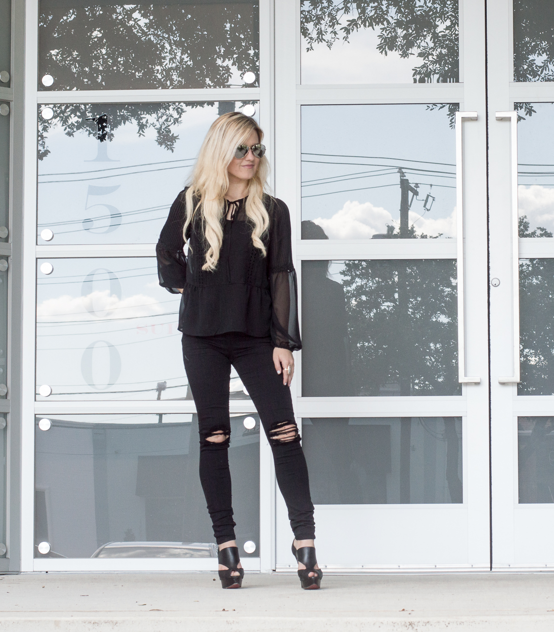 express sheer blouse ripped jeans
