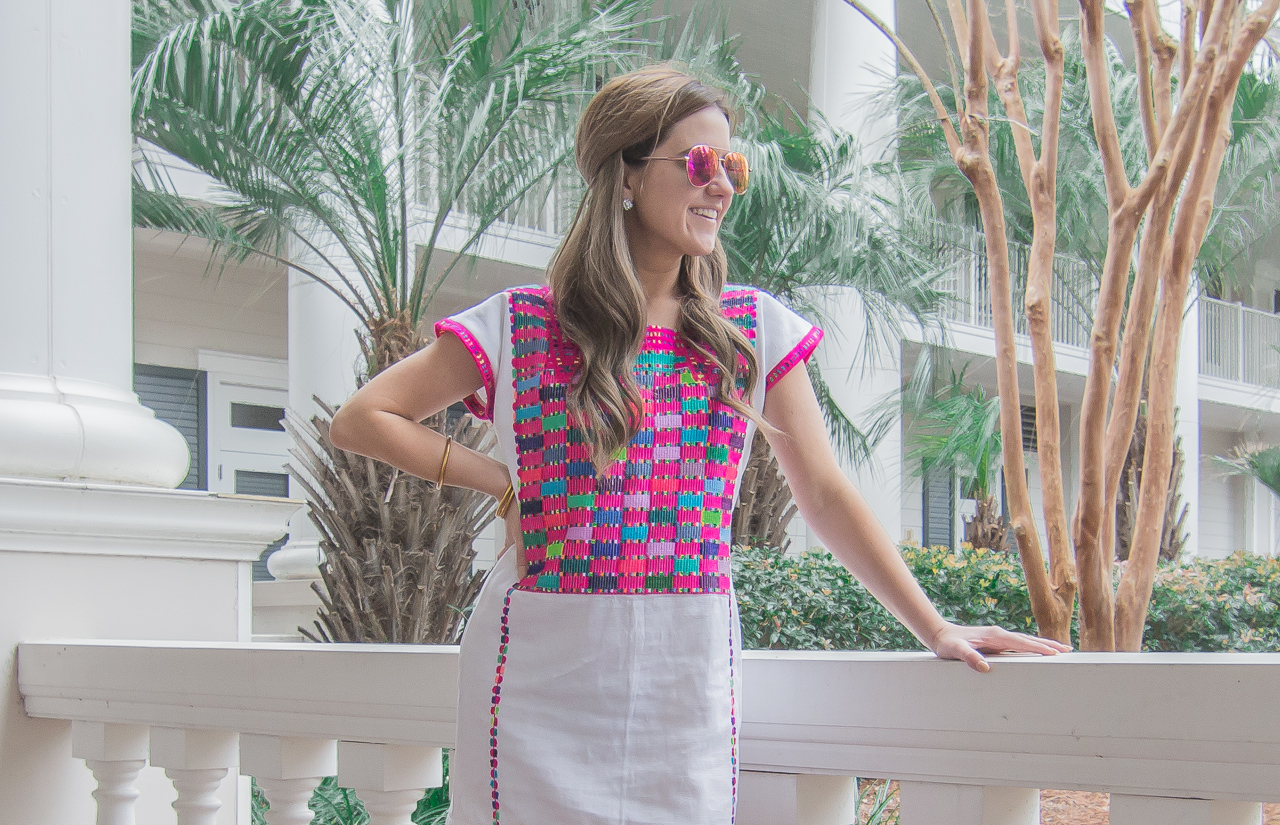 Pink Mexican Embroidered Dress