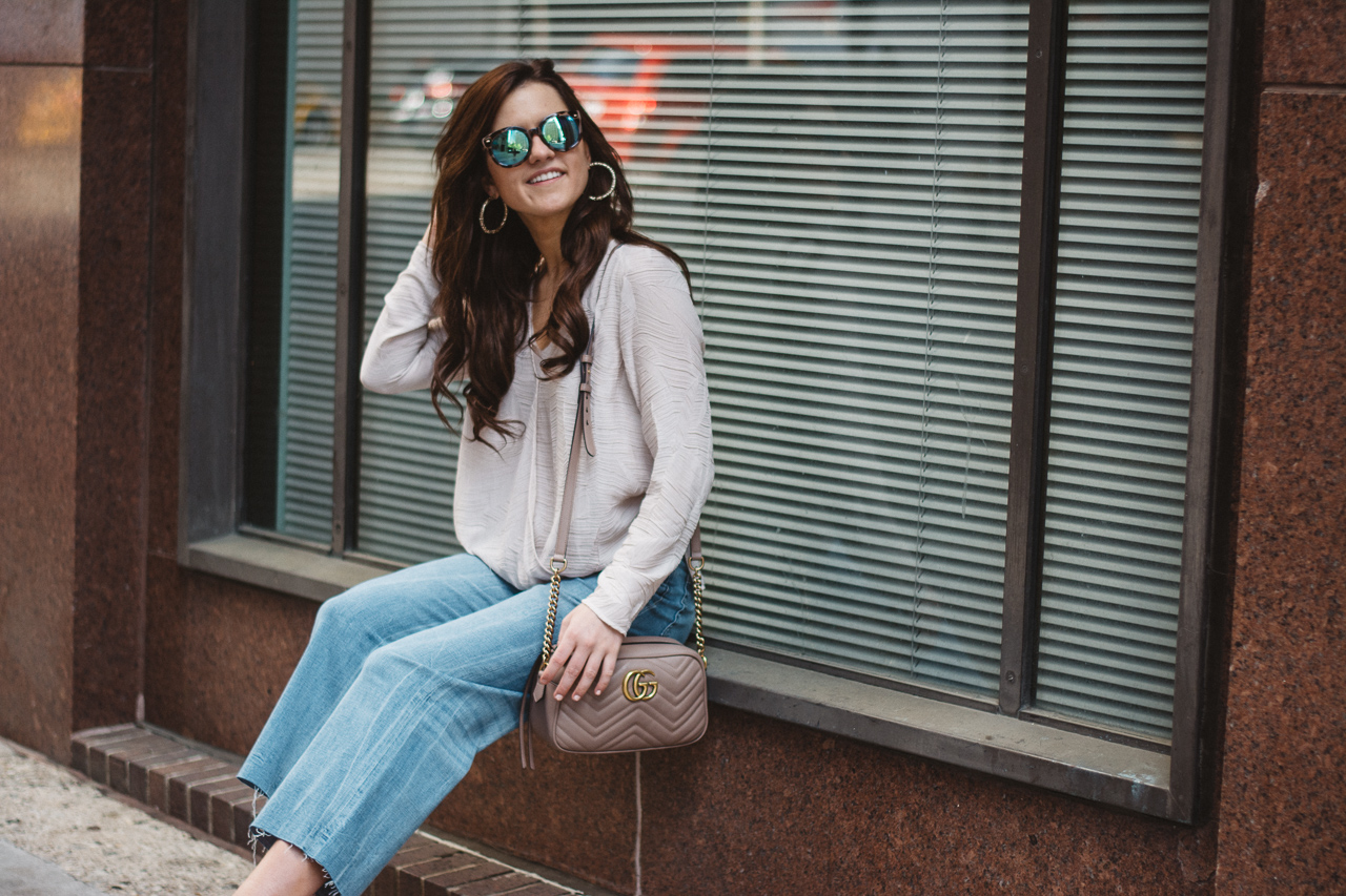 Nude Leather GG Marmont matelassé shoulder bag