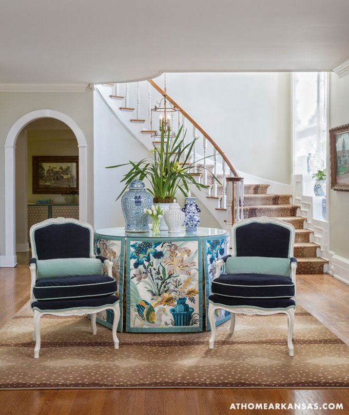 green-french-chairs-antelope-rug-ginger-jar