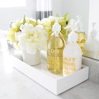 bathroom counter soap flowers