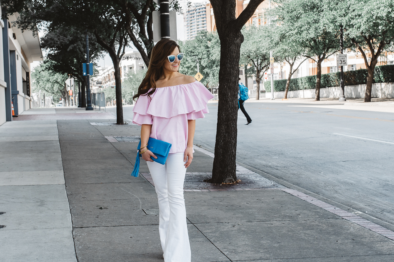 off the shoulder top pink