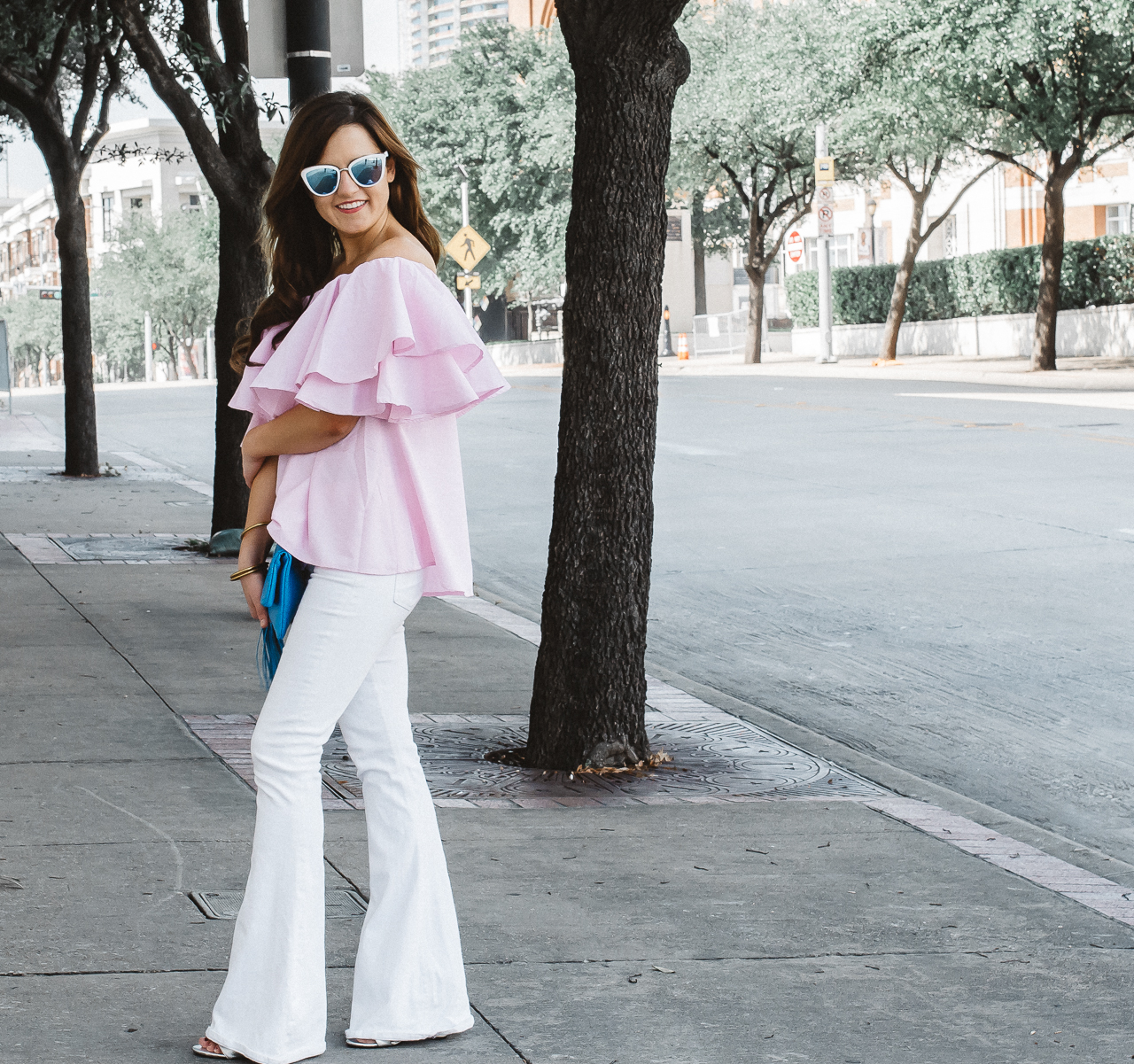 white flared jeans