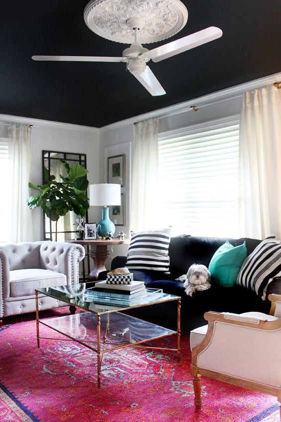 Navy and pink living room