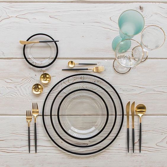 mixed metal flatware gold and black