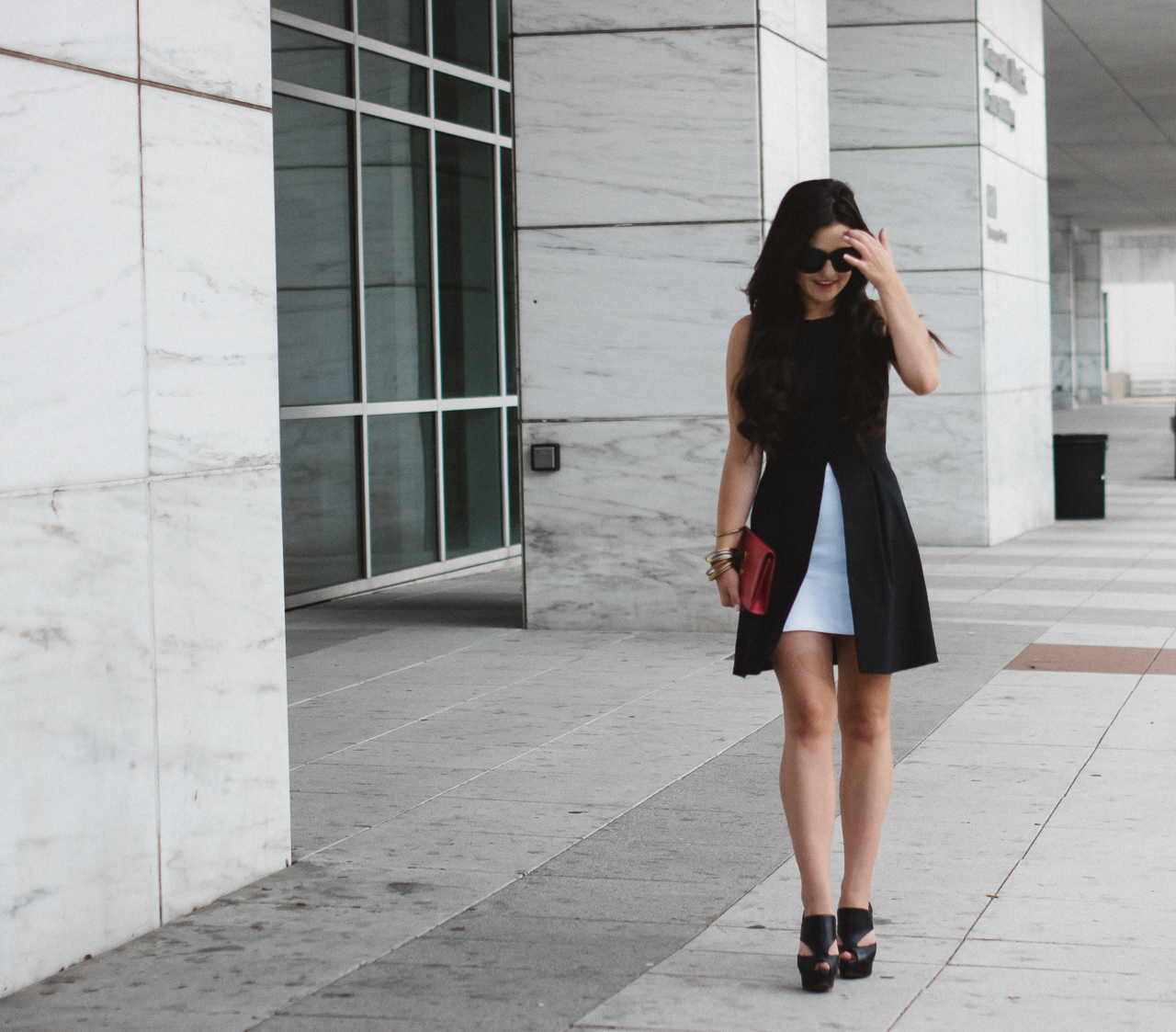 Black and white peplum dress